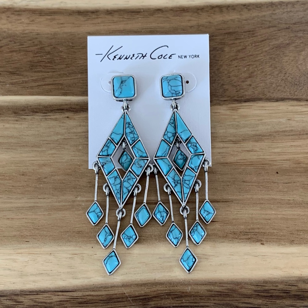 Kenneth Cole turquoise tassel drop earrings NWT